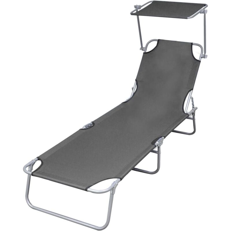 Vidaxl - Folding Sun Lounger with Canopy Steel Grey