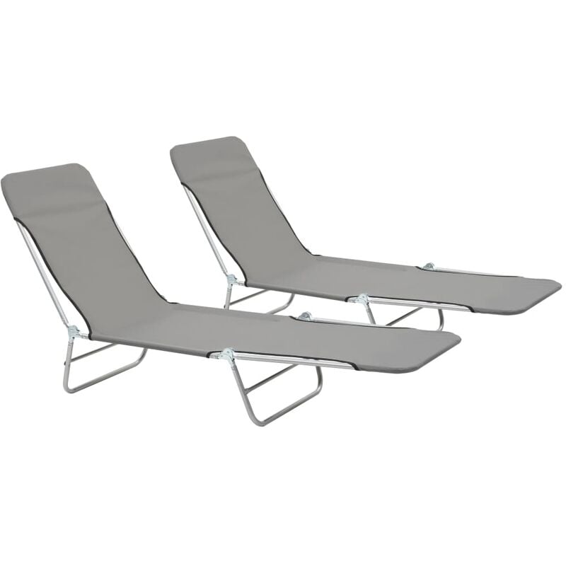 Vidaxl - Folding Sun Loungers 2 pcs Steel and Fabric Grey