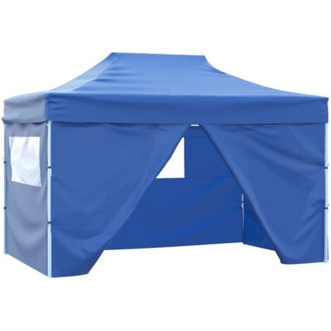 Foldable Tent Pop-Up with 4 Side Walls 3x4.5 m Blue