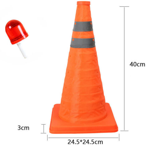 Foldable traffic cone with LED light, versatile with reflective circles for roadside parking, driving practice (40 cm)