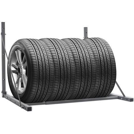 Vislone Foldable Tyre Rack Tyre Stands Silver Galvanised Steel Adjustable Width 81 cm-122 cm 
