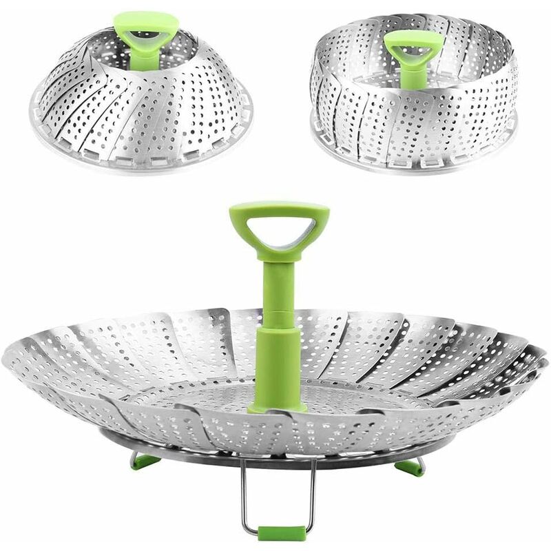 Image of Groofoo - Foldable Vegetable Steamer Basket Stainless Steel Steamer, 9 Inch with Anti-hot Extendable Handle