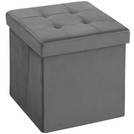 Foldable Velvet-Feel Storage Ottoman - Grey