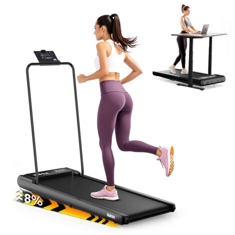Foldable Walking Pad Treadmill with Incline, 2每8 km/h Speed, Quiet Motor, Removable Handrail, Bluetooth App Compatible, Compact Home Office Fitness Equipment up to 125 kg