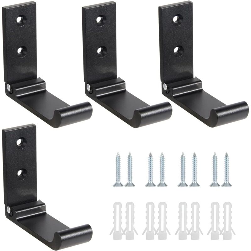 Foldable Wall Hooks, 4 Pieces Wall Mounted Helmet Mount, Invisible Coat Hooks, Aluminum Wall Hook, With Screws, Jacket Towel Hook