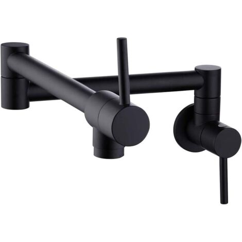 Foldable Wall Mounted Kitchen Faucet, Single Cold Water Faucet with Two Handles，for Stovetop, Pot and Pan Use and Coffee Filter Faucet(Black)