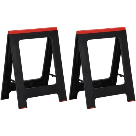 Foldable Work Trestles 2 pcs Black and Red Polypropylene 350 kg vidaXL