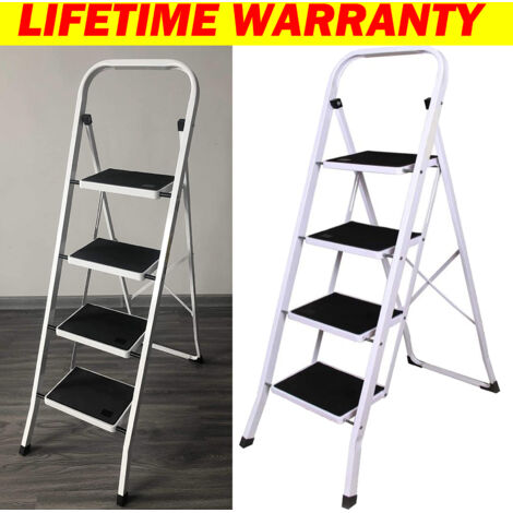 Folding 4 Tread Step Ladder Heavy Duty Steel Safety with Mat Treads Kitchen Home
