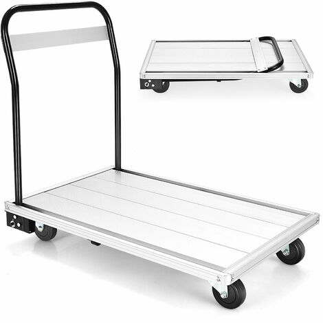 Folding Aluminum Alloy Platform Cart Heavy Duty Push Cart 4 TPR Wheels 350kg