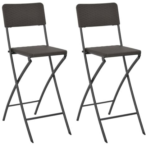 Folding Bar Chairs 2 pcs HDPE and Steel Brown Rattan Look vidaXL