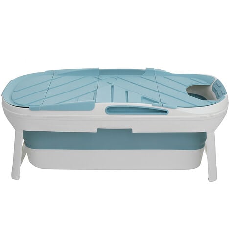 MAEREX Folding Bathtub 140x64x54cm Portable Bathroom Capacity Soaking Tub Blue Tempsa