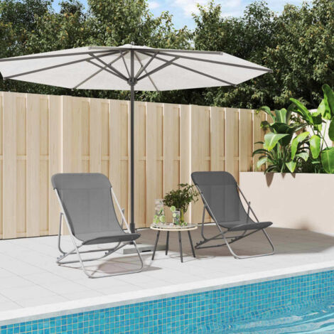 Folding Beach Chairs 2 pcs Grey Textilene&Powder-coated Steel vidaXL