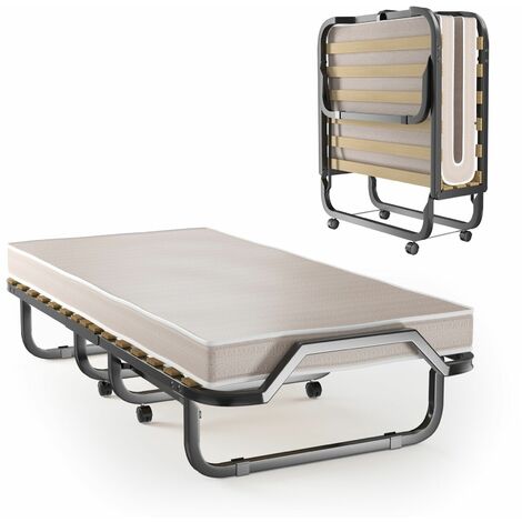 Folding Bed Rollaway Bed Portable Metal Guest Bed With 10cm Memory Foam Mattress