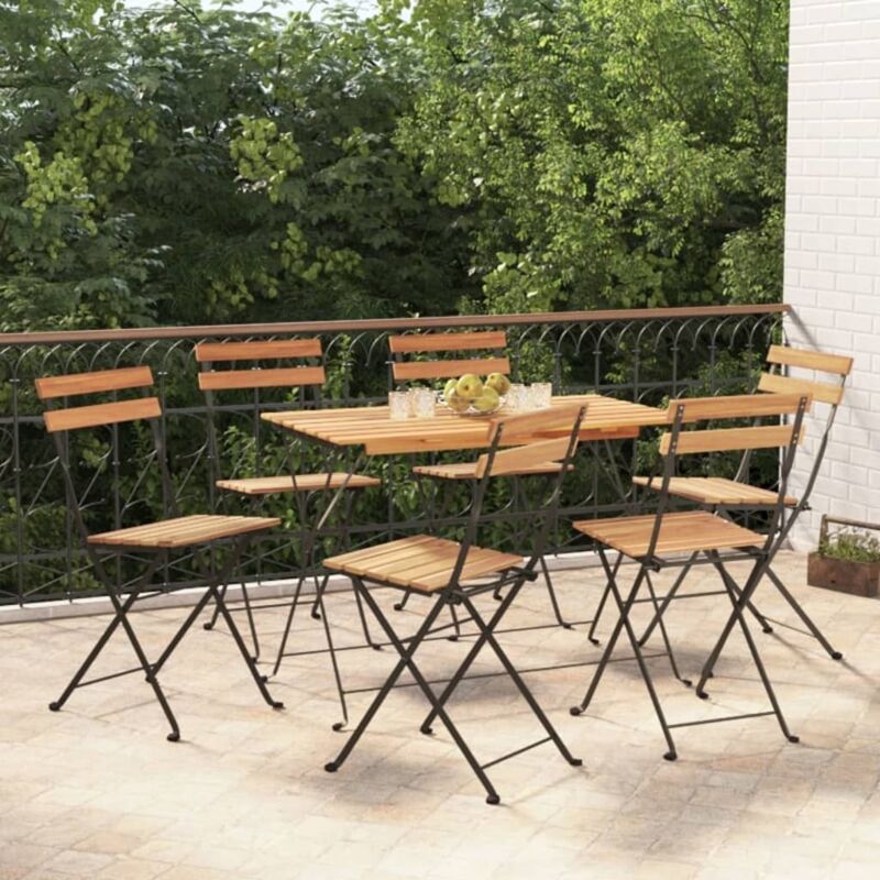 Folding Bistro Chairs 6 pcs Solid Wood Teak and Steel Vidaxl Brown