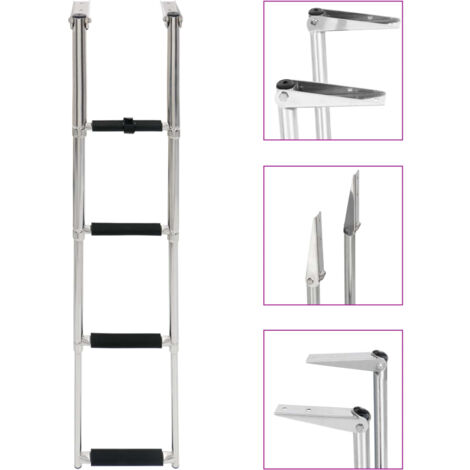 Folding Boarding Ladder 4-step Stainless Steel vidaXL