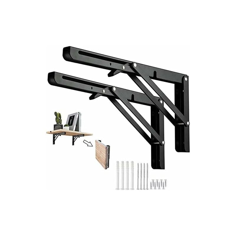 Folding Bracket 250mm Folding Wall Shelf, 2 Pieces Metal Folding Console Bracket, Bracket for Wall Shelf, Garage Shelf Support Frame