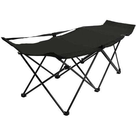 Folding Sun Lounger Black Steel
