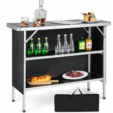 Folding Camping Table Aluminum Portable Picnic Table 2-Tier Open Shelves W/ Bag