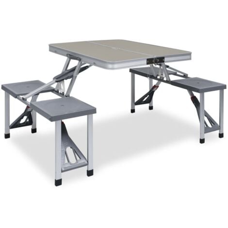 Folding Camping Table with 4 Seats Steel Aluminium