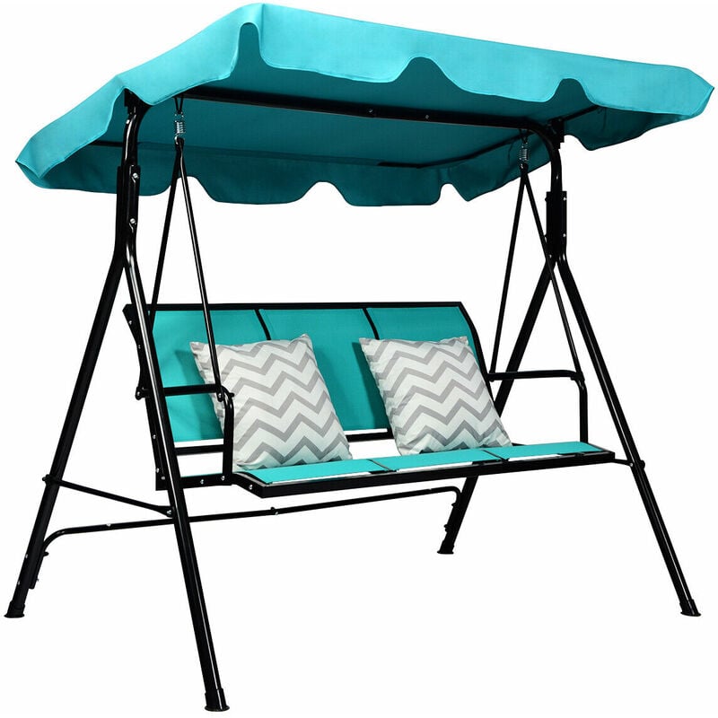 Garden Swing Chair 3 Seater Hammock Patio Outdoor Sunshade W/ Adjustable Canopy