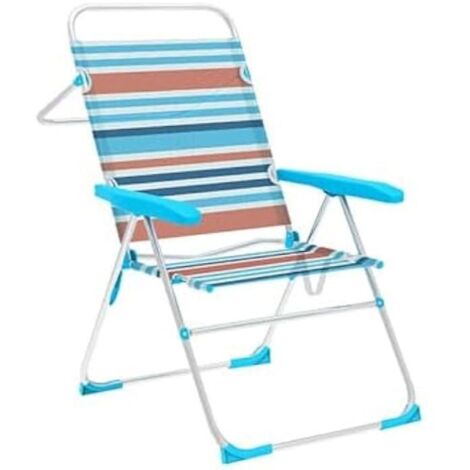 Folding chair - Marbueno - Model 10464 - Aluminium - 5 adjustable positions - Orange and blue stripes