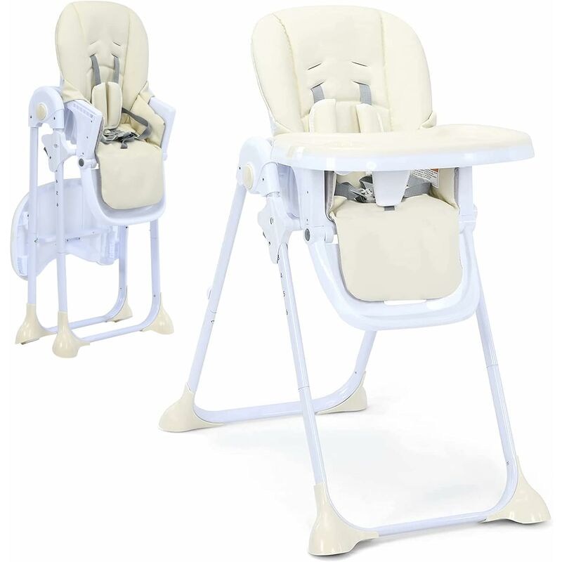 Baby Highchair, Height Adjustable Feeding High Chairs with Removable Tray, 5 Point Harness and Wheels, Folding Toddler Recliner for 6-36 Months