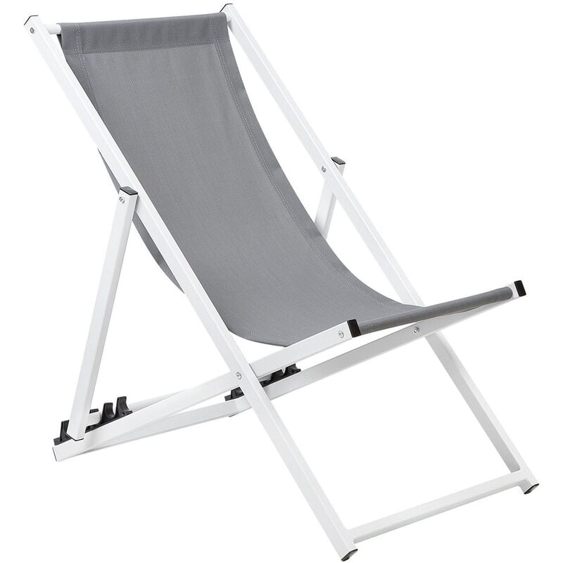 Modern Outdoor Garden Lounger Folding Chair Grey Sling Seat White Frame Locri