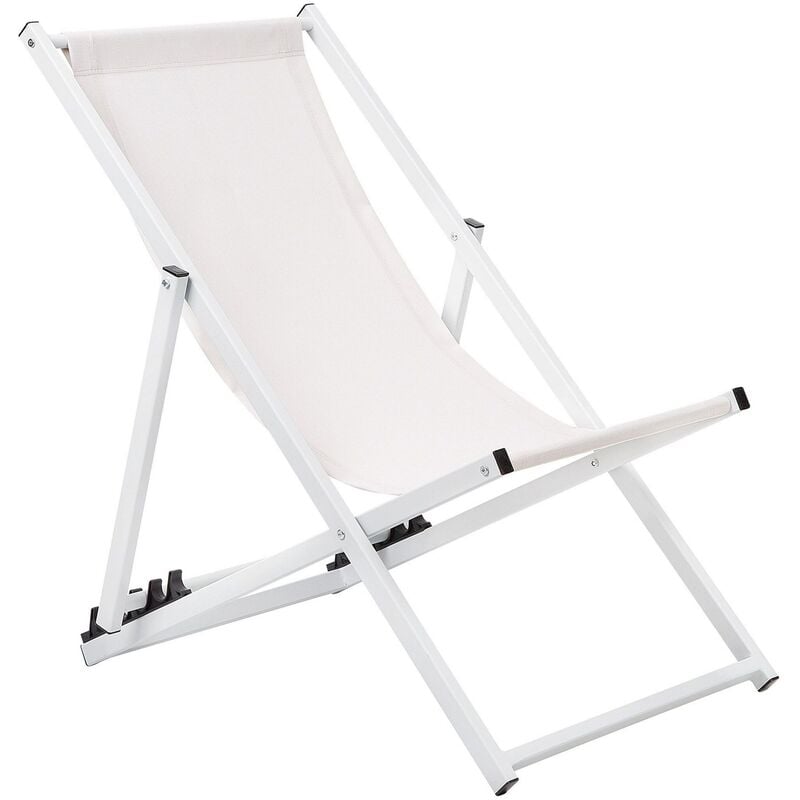 Modern Outdoor Garden Lounger Folding Chair White Sling Seat Metal Frame Locri
