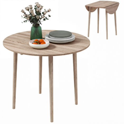 Folding Dining Table for 4, Round Drop Leaf Table, Modern Space Saving Small Kitchen Table with Wood Legs for Dining Room, Natural