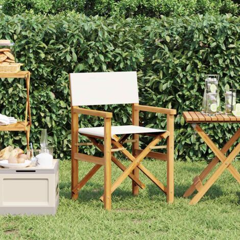 Folding Director's Chair Cream Solid Wood Teak vidaXL