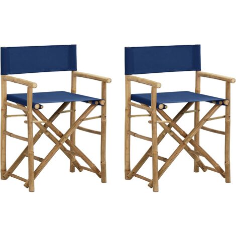 Folding Director's Chairs 2 pcs Blue Bamboo and Fabric vidaXL