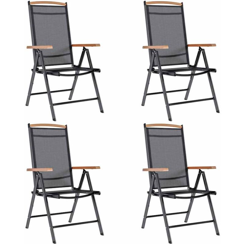 Folding Garden Chairs 2 Pcs Aluminium And Textilene Black