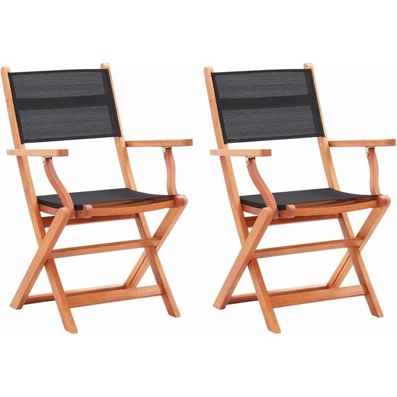 Folding Garden Chairs 2 pcs Black Solid Eucalyptus Wood and Textilene Vidaxl