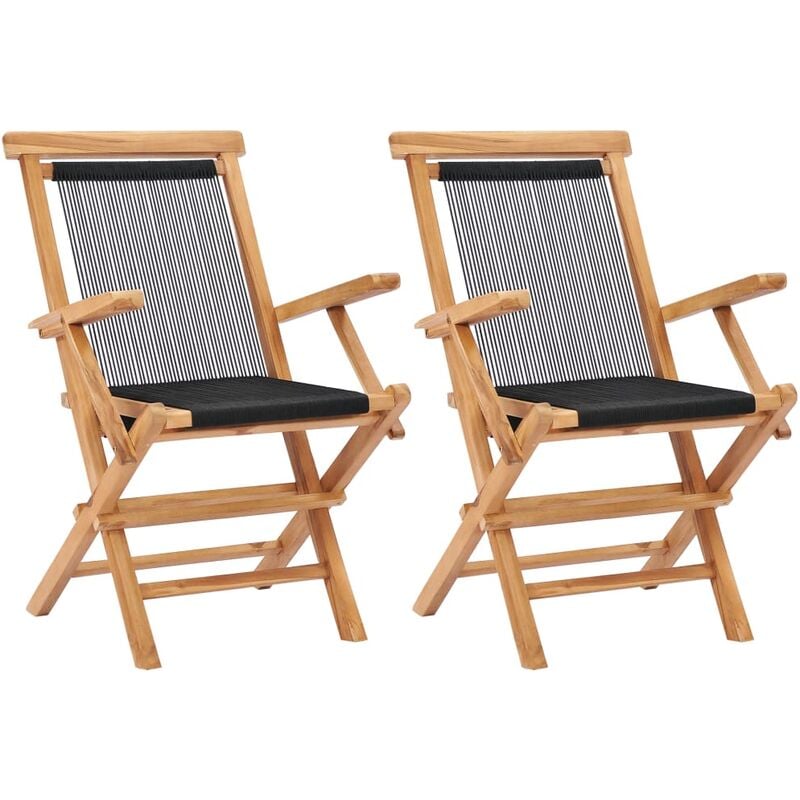 Folding Garden Chairs 2 pcs Solid Teak Wood and Rope Vidaxl