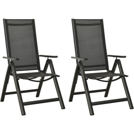 Folding Garden Chairs 2 pcs Textilene and Aluminium Black vidaXL