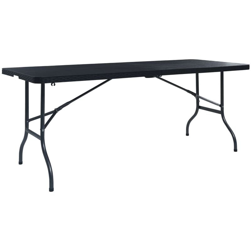 Folding Garden Table Black 180x75x72 cm hdpe Imitation Rattan Vidaxl