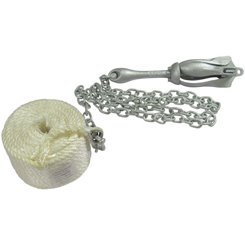 Folding Grapnel Kayak Anchor Kit 2.5KG (Galvansised Four Prong with Chain, Shackles & Nylon Rope)