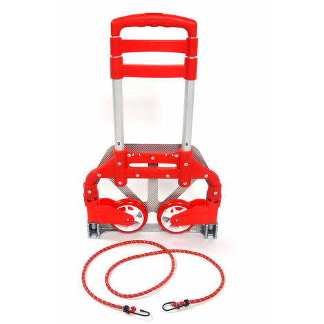 Folding Hand Truck on Wheels, Aluminium Industrial Trolley for Indoor Outdoor Travel, Heavy Duty bis 75kg/165 lbs (Red)