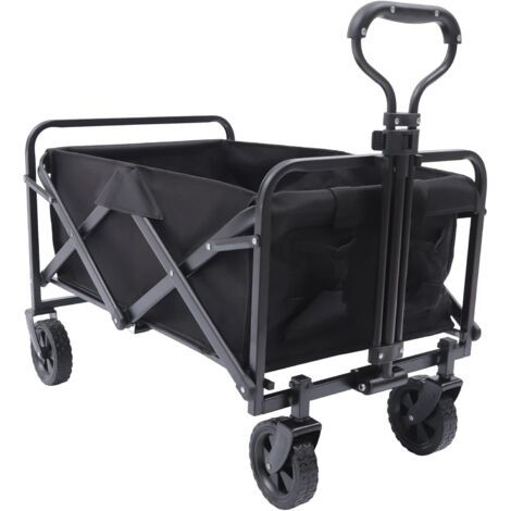 Folding handcart for garden, beach and camping, with rubber wheels, adjustable handle and 2 cup holders - load up to 80 kg
