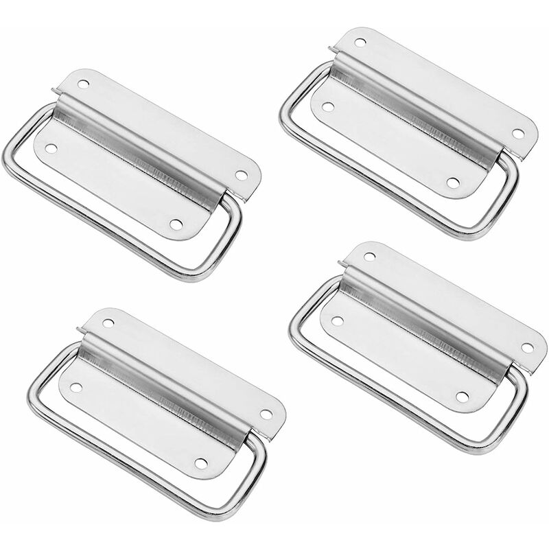 Folding Handles Stainless Steel Pull, Crate Handle Folding Crate Handles Toolbox Handle, Metal Door Puller Handle,For Toolbox,Cabinet Door,Hatch(4