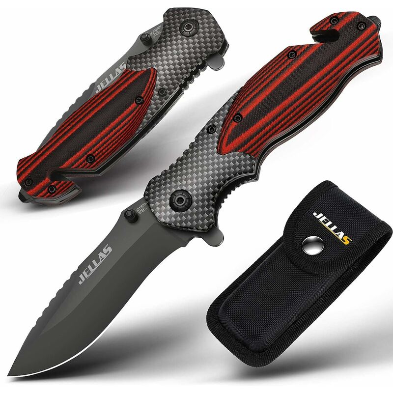 Folding Knife, 4-1 Pocket Knife with Glass Breaker and Belt Cutter, 9Cr18 Stainless Steel Blade, and Safe and Sturdy Folding Mechanism for Camping,