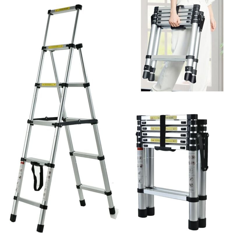 Folding Ladder Telescopic Aluminum Extension 5+6 StepsLadder with Slip-Proof Feet 330lbs Max Capacity, EN131 Standard (5+6 stepps)