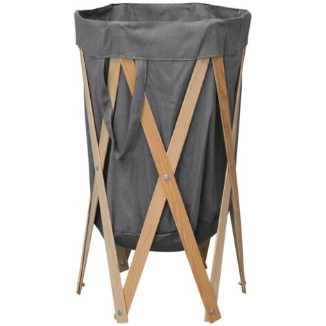 Folding Laundry Basket Grey Wood and Fabric vidaXL