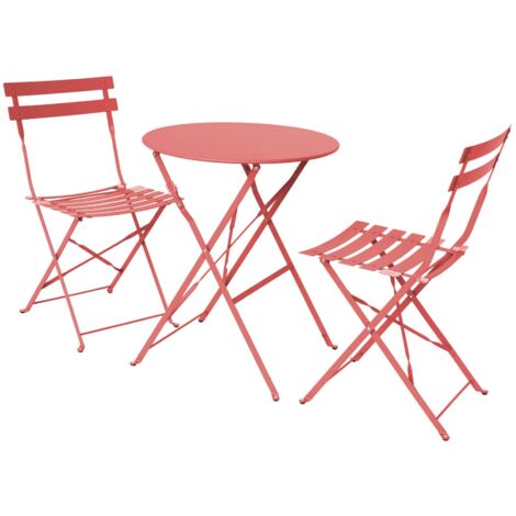 Folding metal bistro garden table with 2 chairs, Emilia, Terracotta, 60x60x71 cm