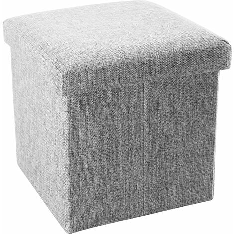 Folding Ottoman 30x30x30 cm in Alaska Gray - Decorative Storage Box in Linen Look Fabric to Save Space - Chest Stool Seat