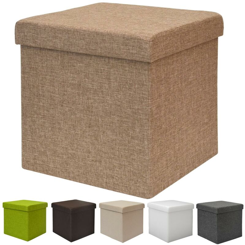 Folding Ottoman with storage Compartment 38x38x38cm Light Brown - braun