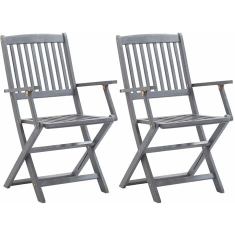 Folding Outdoor Chairs 2 pcs Solid Acacia Wood vidaXL