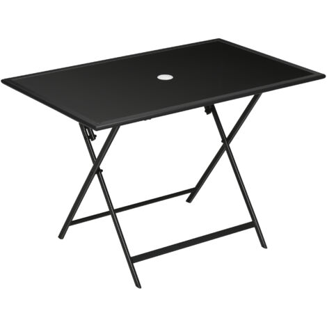 Folding Outdoor Dining Table for 6, Rectangle Garden Table Tempered Glass Top with Parasol Hole Garden Lawn Backyard, 110 x 70 x 70 cm