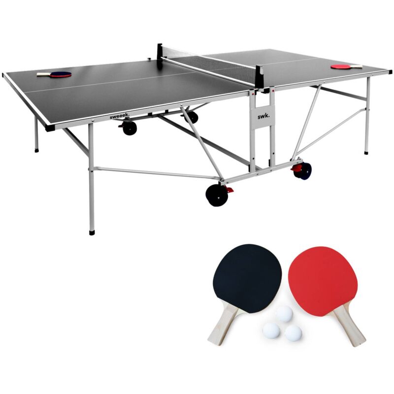 Folding Outdoor Table Tennis Table With 4 Bats And 6 Balls Grey