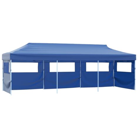 Folding Pop-up Party Tent with 5 Sidewalls 3x9 m Blue